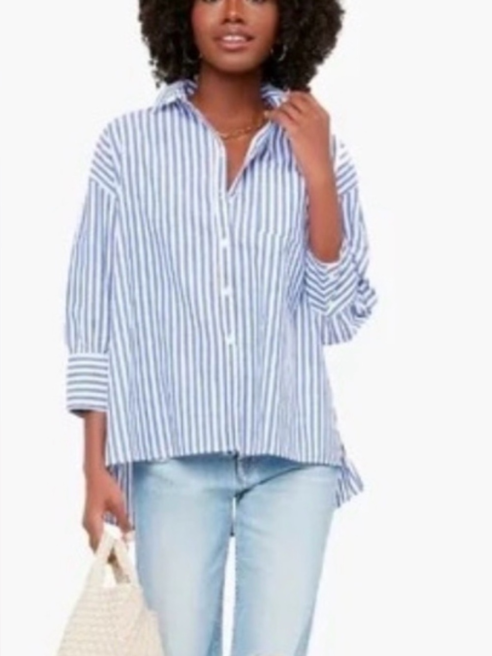 Tuckernuck Pomander  Place Women’s Adair Cotton Blue Striped Boyfriend Shirt L